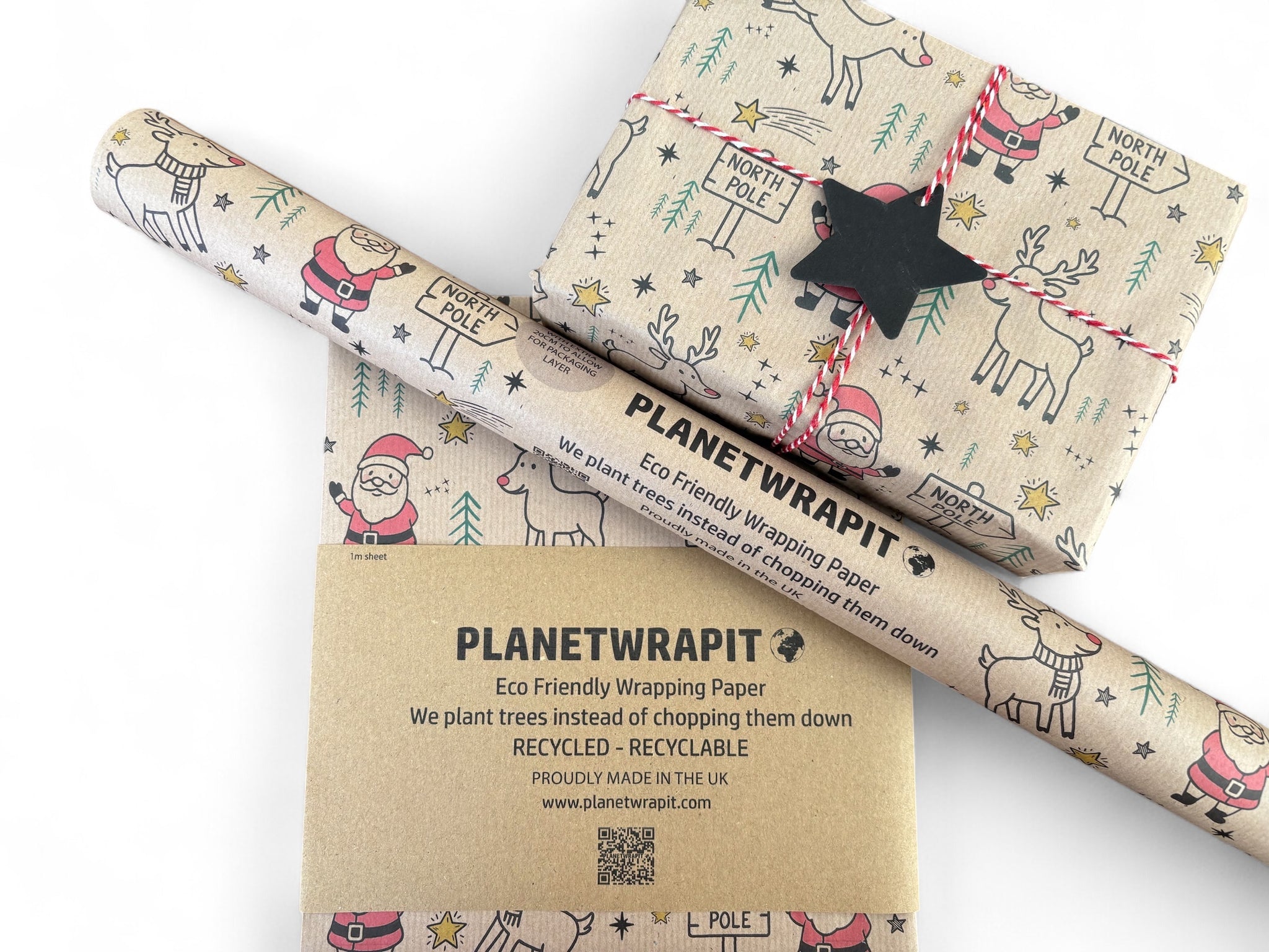 Christmas Rudolph and Santa Recycled Wrapping Paper